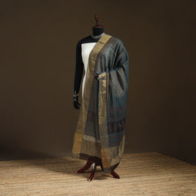 Bagh Hand Block Print Natural Dyed Tissue Zari Chanderi Silk Dupatta 02