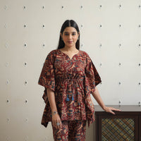 Brown - Block Printed Cotton Kaftan Ajrakh Co-ord Set 11