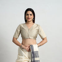 Beige - Polka Dot Zari Buti Silk Stitched Plain Blouse 08