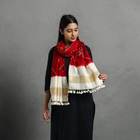 Red - Kutch Handwoven Merino Wool Bandhani Stole with Zari 18