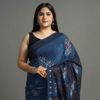 Blue - Indigo Nandana Dabu Block Printed Mul Cotton Saree 27