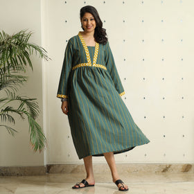 Dark Green - Jacquard Cotton Flared Gher Dress