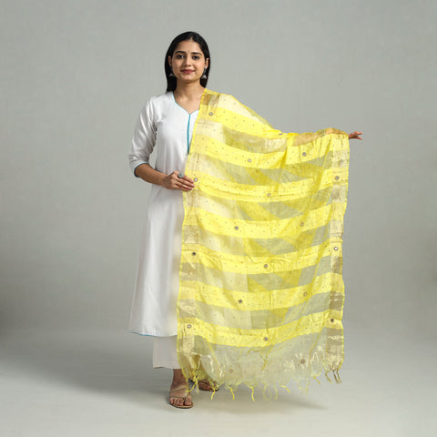 Yellow - Jaipur Tissue Stone Work Dupatta