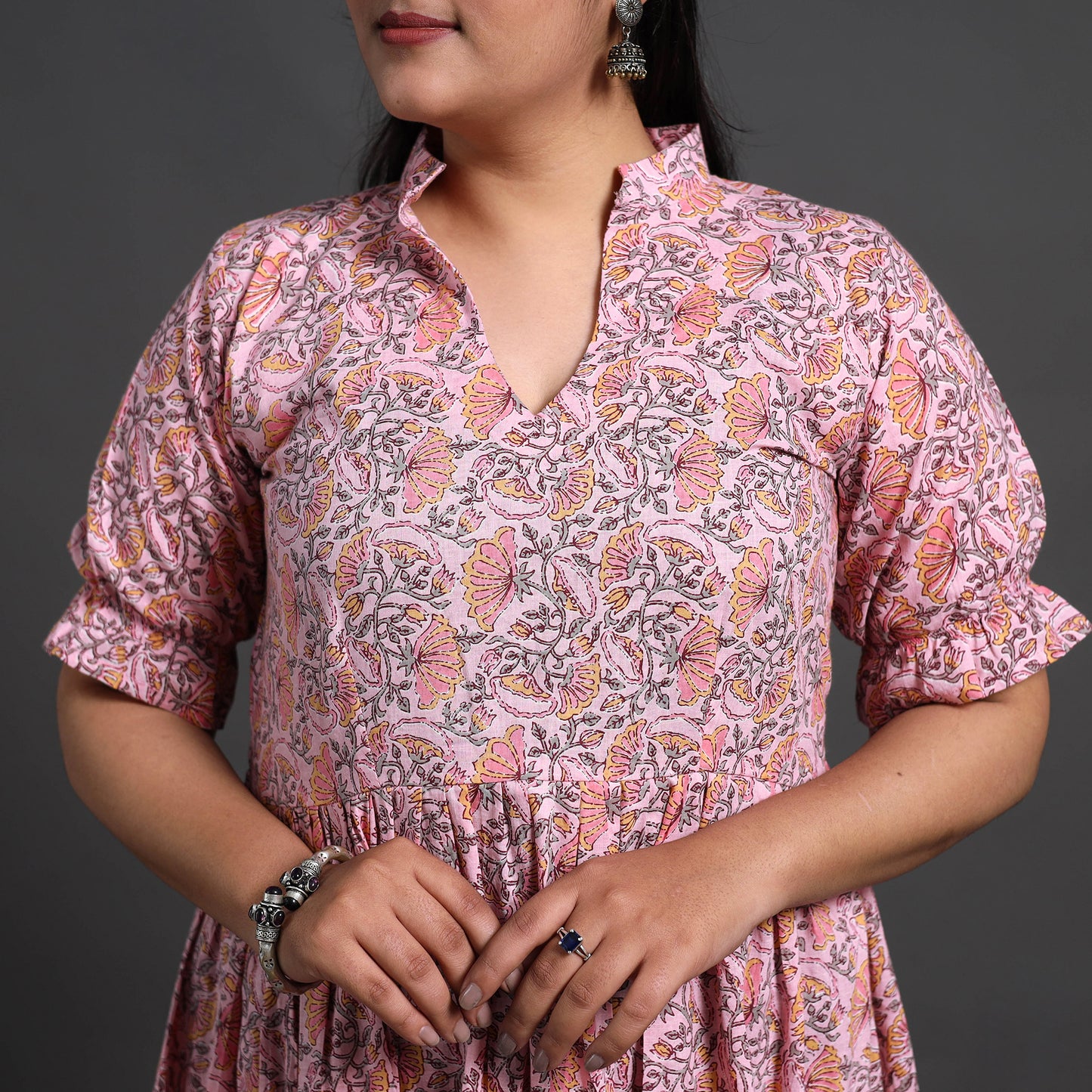Pink - Tiered Cotton Jaipur Print Dress 14