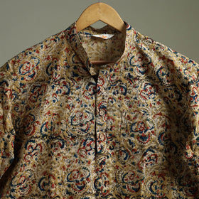 Hand Block Print Natural Dyed Cotton Short Kalamkari Kurta for Men 02