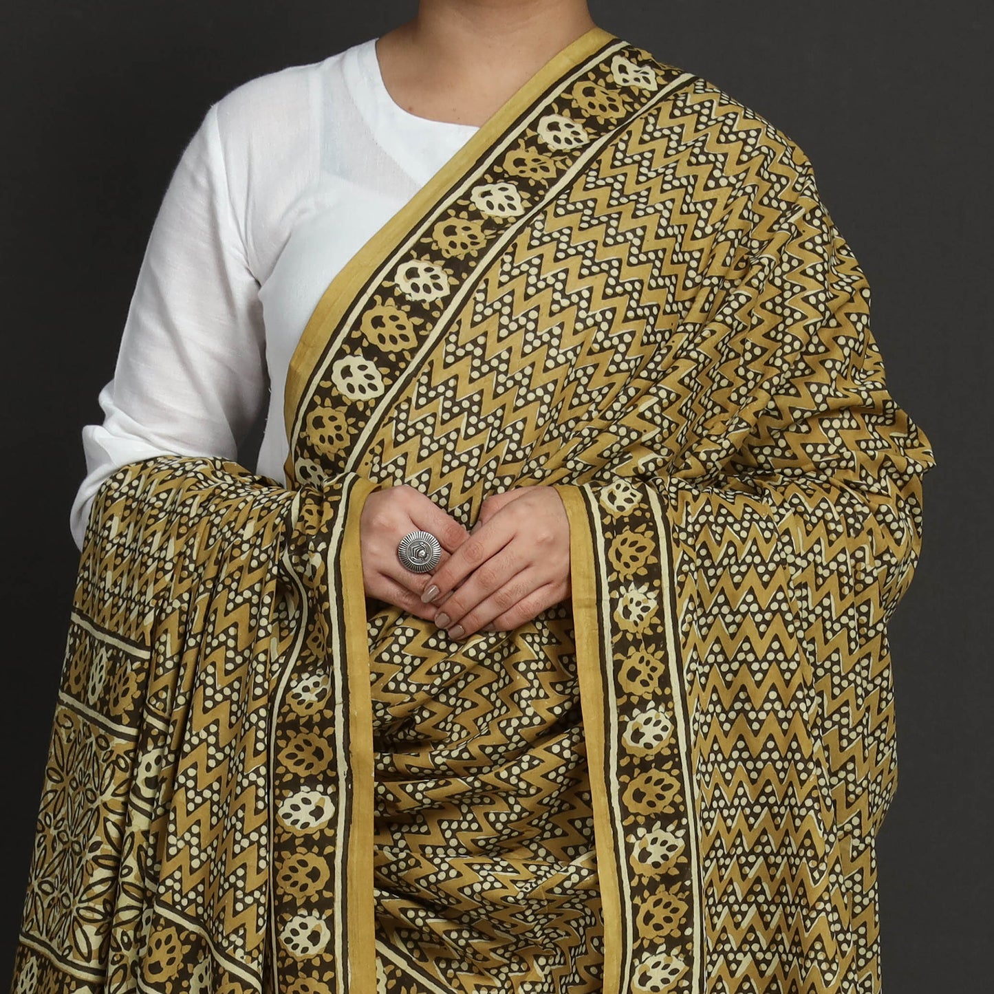 Yellow - Pipad Block Printed Mul Cotton Dupatta