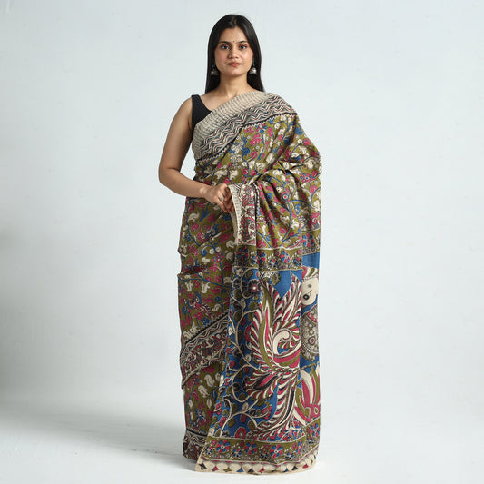 Kalamkari Printed Cotton Saree with Blouse Piece 17