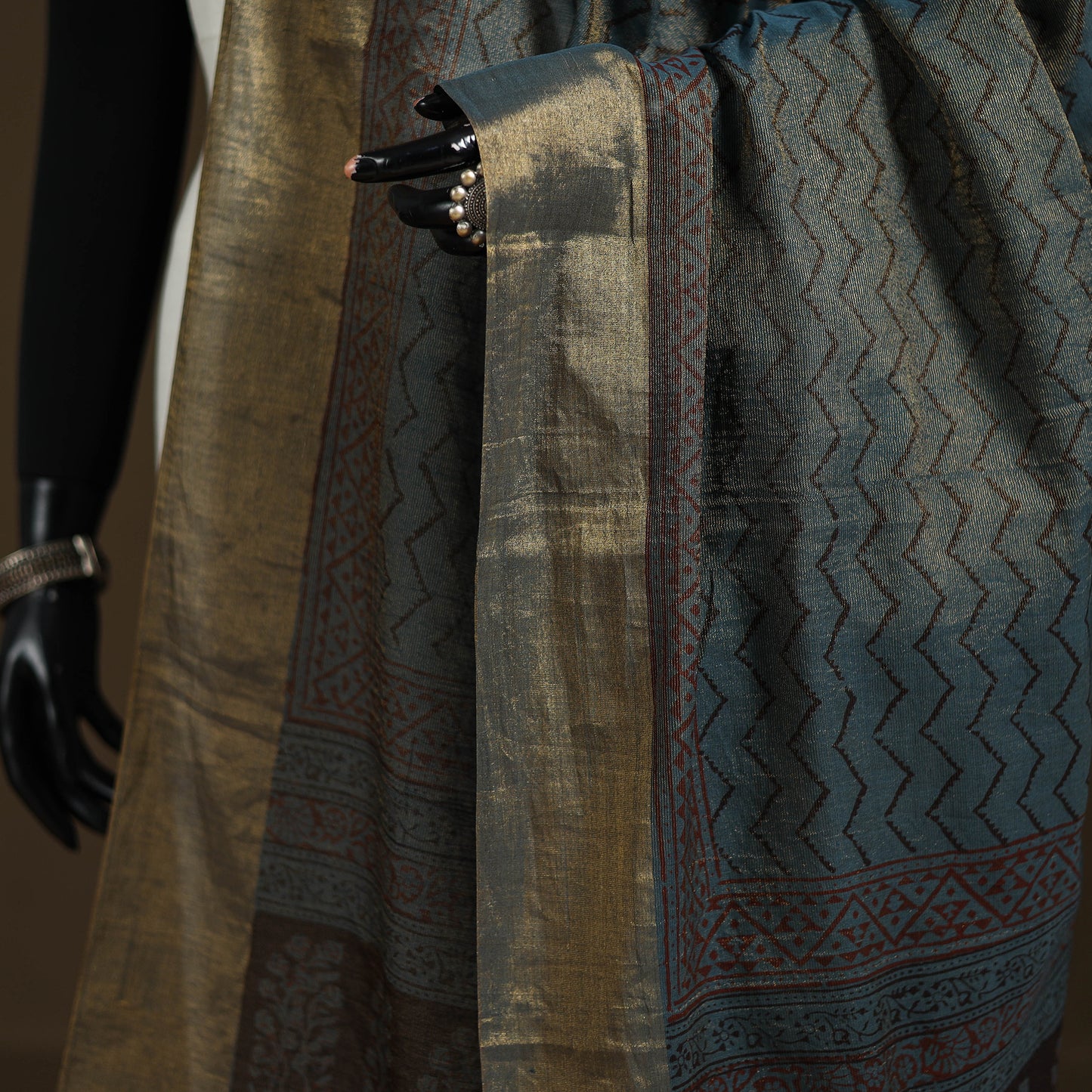Bagh Hand Block Print Natural Dyed Tissue Zari Chanderi Silk Dupatta 02