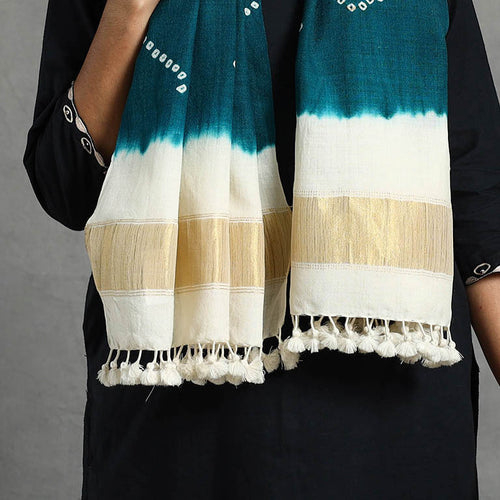 Green - Kutch Handwoven Merino Wool Bandhani Stole with Zari 20