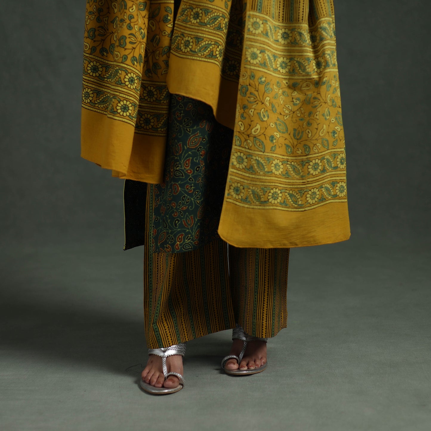 Ajrakh Hand Block Print Natural Dyed Cotton Suit Set with Dupatta for women 04