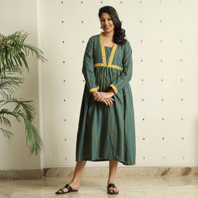 Dark Green - Jacquard Cotton Flared Gher Dress