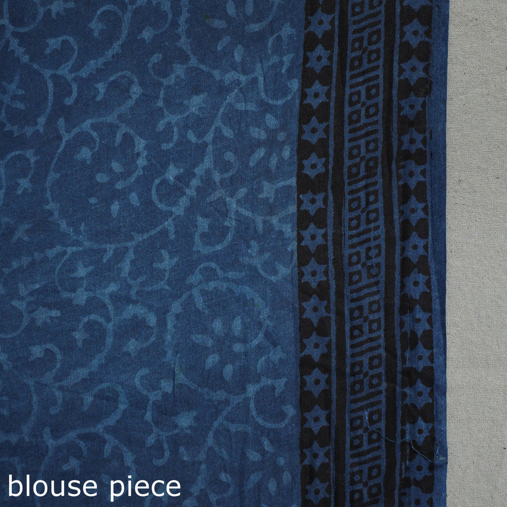 Blue - Indigo Nandana Dabu Block Printed Mul Cotton Saree 27