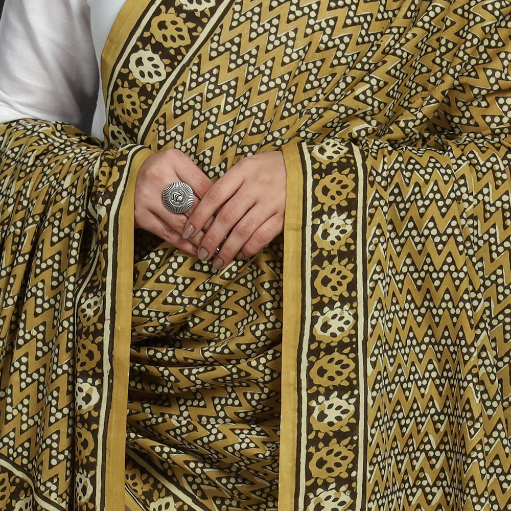 Yellow - Pipad Block Printed Mul Cotton Dupatta