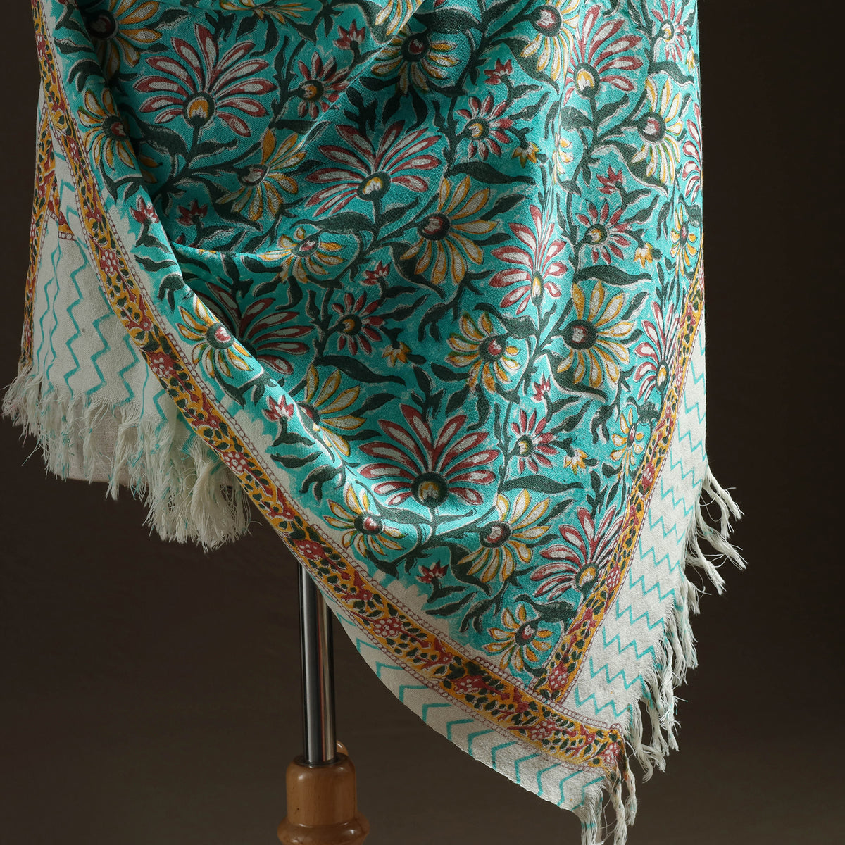 Floral Sanganeri Print Pure Merino Wool Handwoven Shawl 67