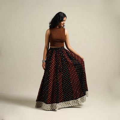 Multicolor - Bandhani Tie-Dye 24 Kali Patchwork Cotton Long Skirt 02