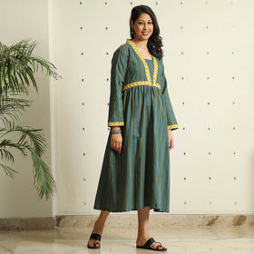 Dark Green - Jacquard Cotton Flared Gher Dress