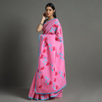 Pink - Applique Patti Kaam Pure Cotton Saree from Rampur 19