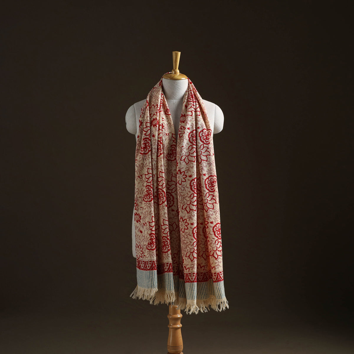 Floral Sanganeri Print Pure Merino Wool Handwoven Shawl 68
