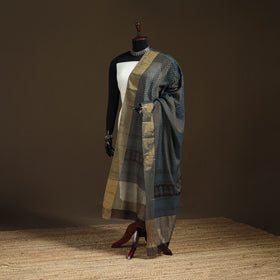 Bagh Hand Block Print Natural Dyed Tissue Zari Chanderi Silk Dupatta 03