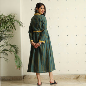 Dark Green - Jacquard Cotton Flared Gher Dress