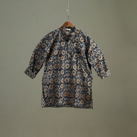 Hand Block Print Natural Dyed Cotton Short Kalamkari Kurta for Men 03
