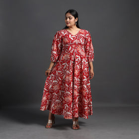 Buy Red Tiered Cotton Block Print Sanganeri Dress