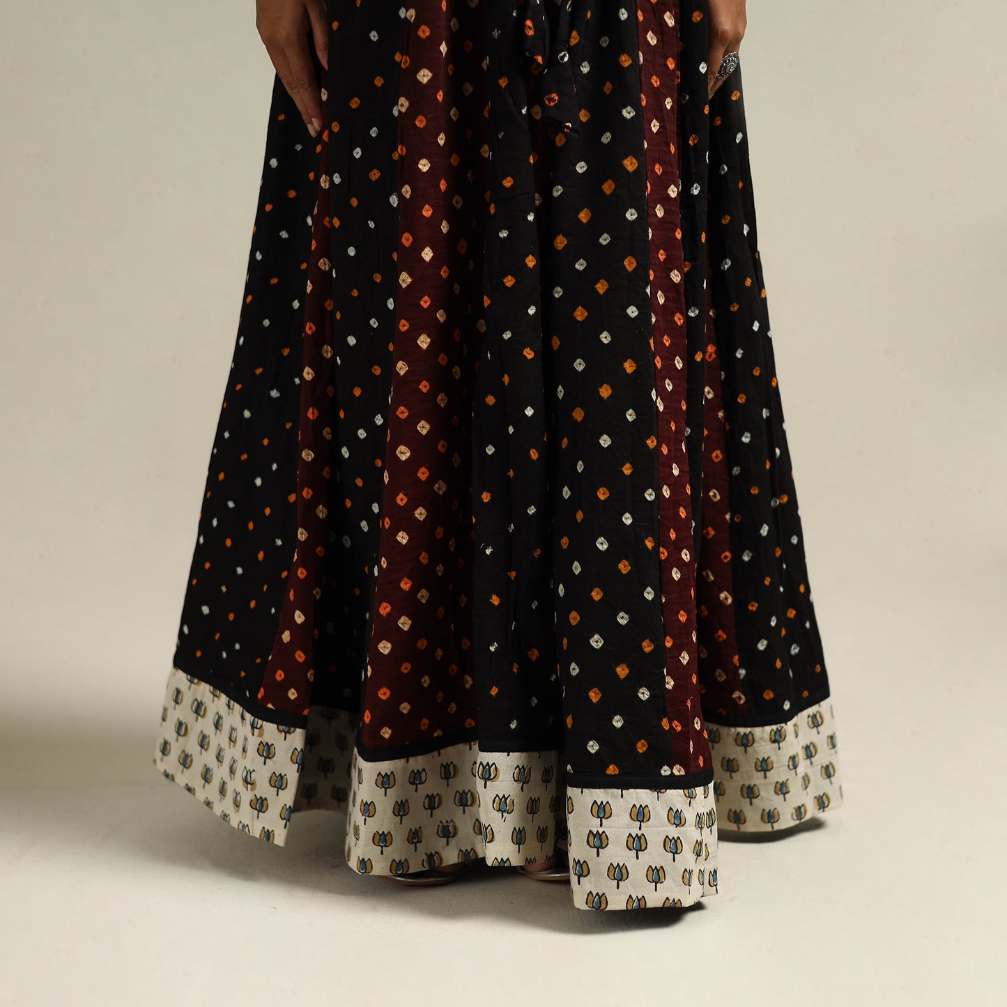 Multicolor - Bandhani Tie-Dye 24 Kali Patchwork Cotton Long Skirt 02