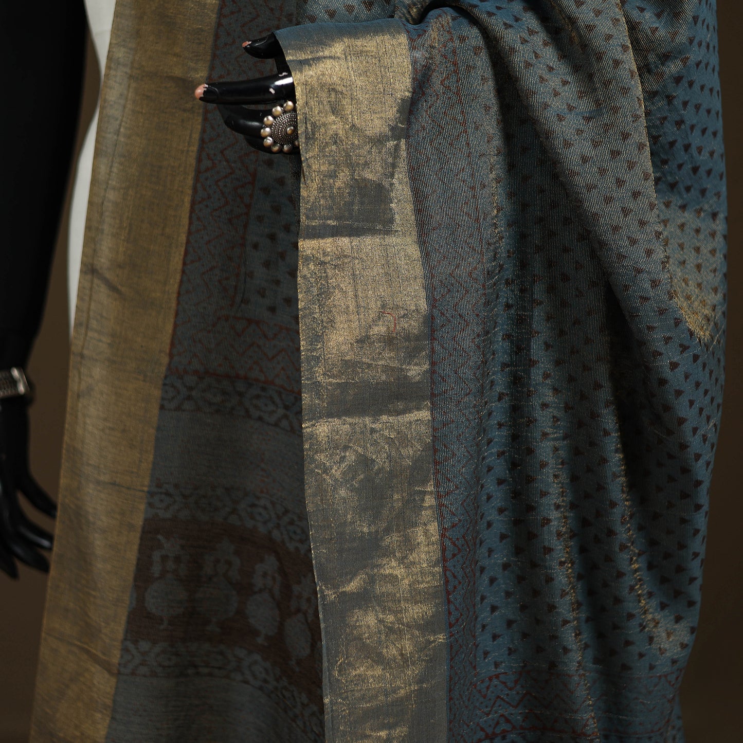 Bagh Hand Block Print Natural Dyed Tissue Zari Chanderi Silk Dupatta 03