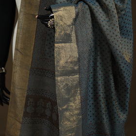 Bagh Hand Block Print Natural Dyed Tissue Zari Chanderi Silk Dupatta 03