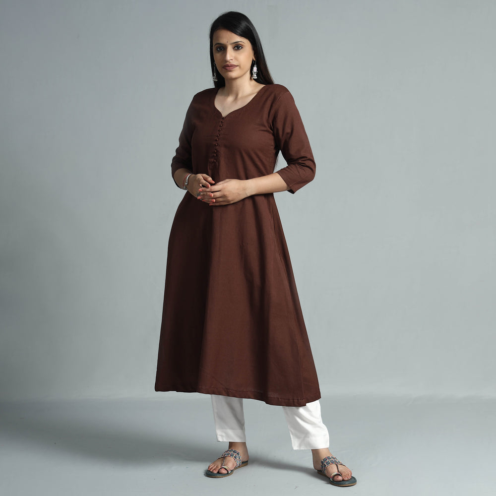 Dark Brown Plain Flex Cotton Kurta