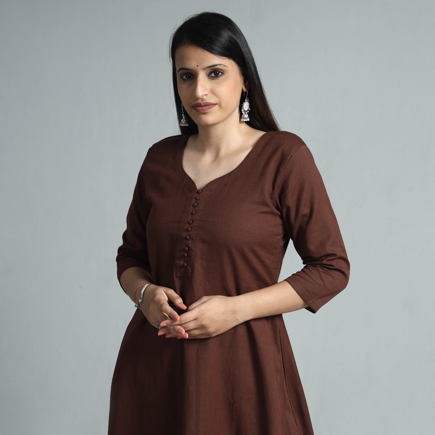 Dark Brown Plain Flex Cotton Kurta