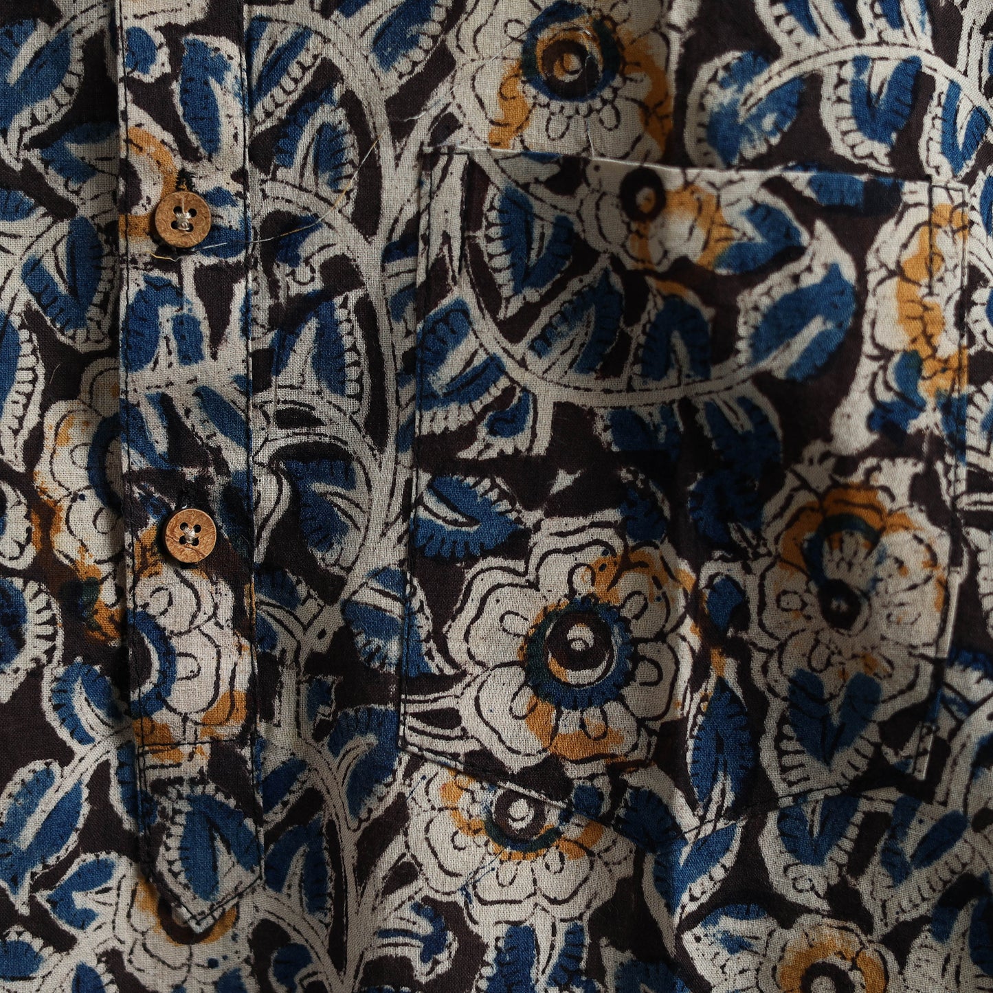 Hand Block Print Natural Dyed Cotton Short Kalamkari Kurta for Men 03