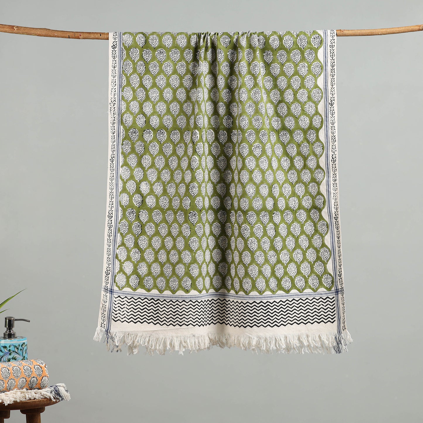Green - cotton sanganeri towel 05 - handcrafted