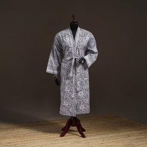 Grey - Sanganeri Hand Block Print Cotton Bath Robe 45