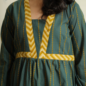 Dark Green - Jacquard Cotton Flared Gher Dress