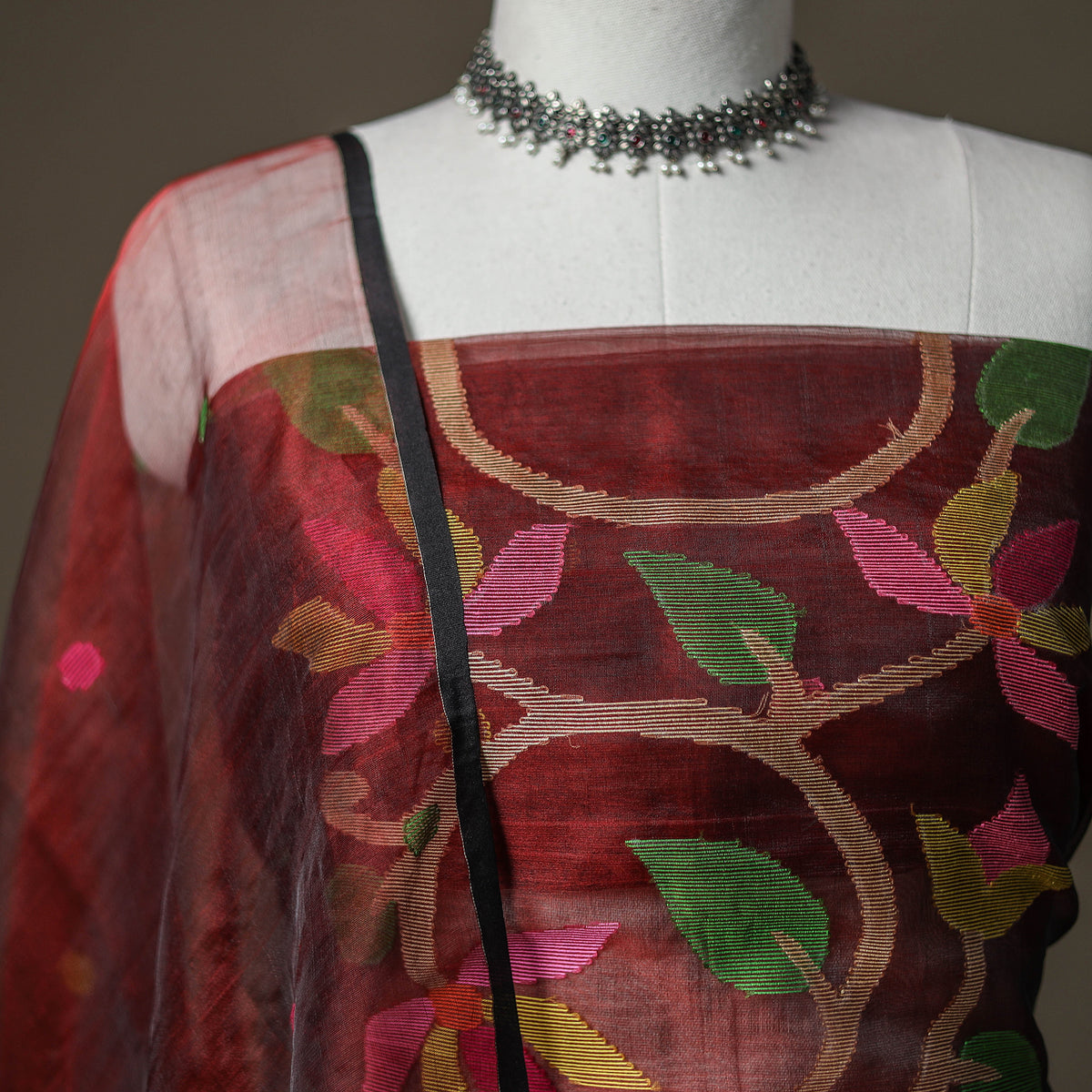 Jamdani Pure Handloom Muslin Unstitched Dress Material: Kurta with Dupatta 15