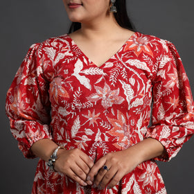 Buy Red Tiered Cotton Block Print Sanganeri Dress