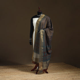 Bagh Hand Block Print Natural Dyed Tissue Zari Chanderi Silk Dupatta 04