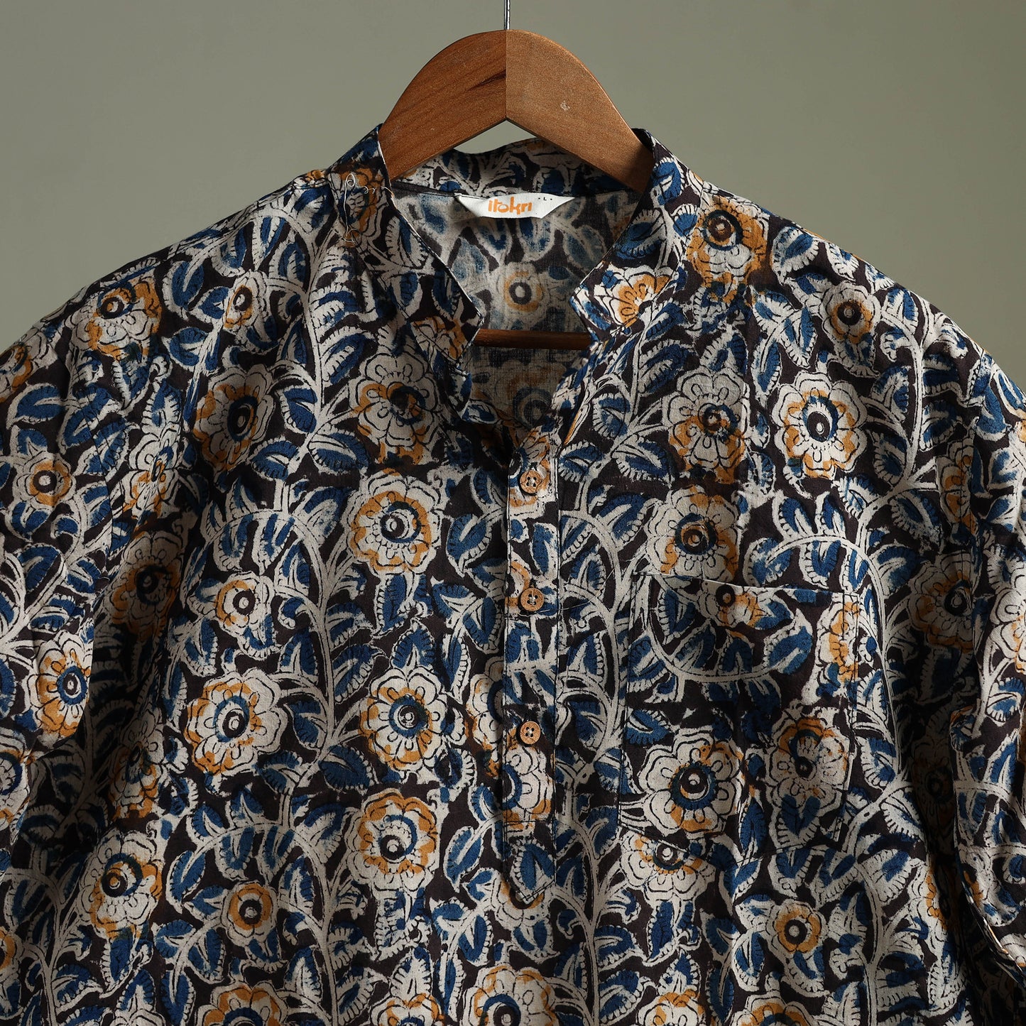 Hand Block Print Natural Dyed Cotton Short Kalamkari Kurta for Men 03
