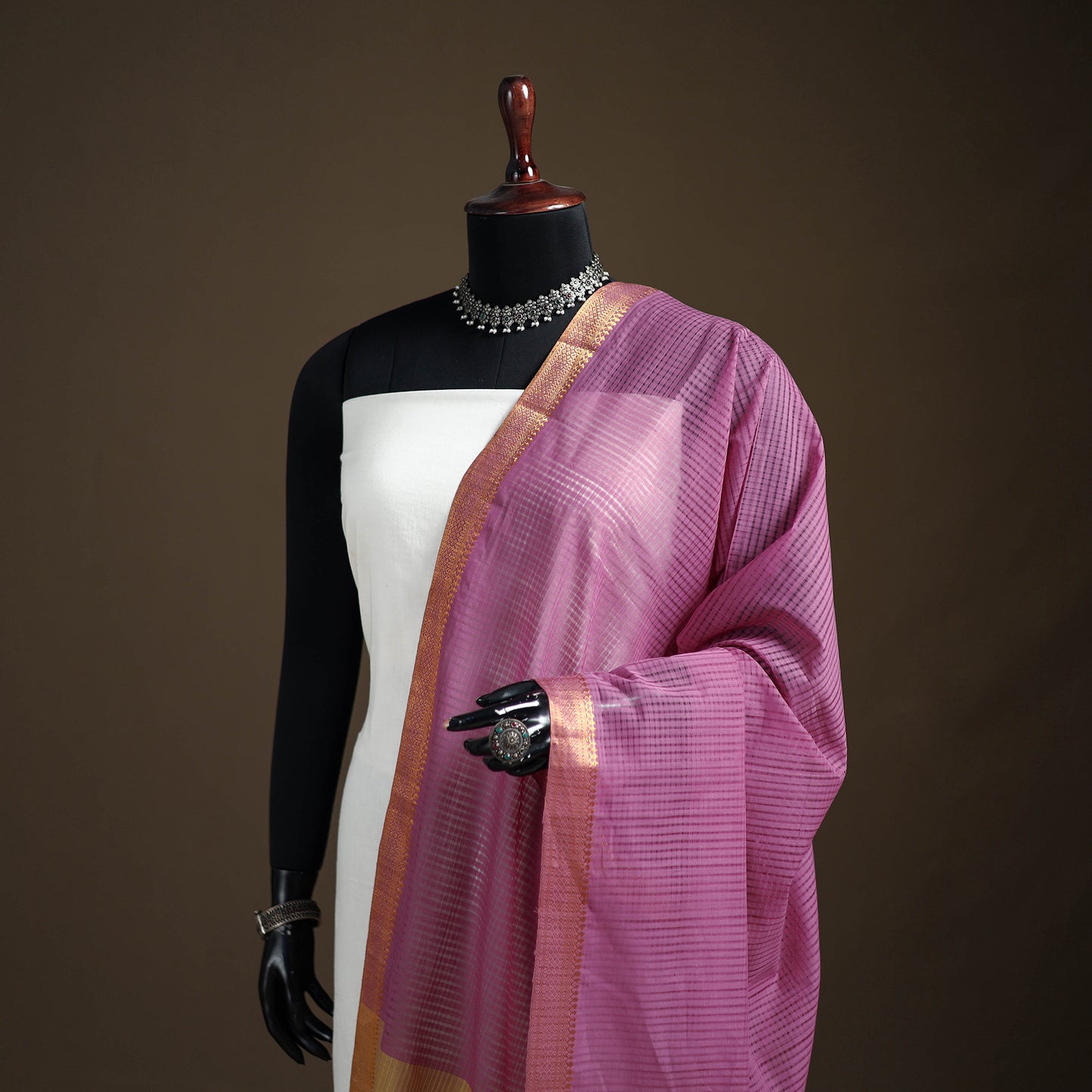 Pure Handloom Cotton Nizam Zari Border Mangalagiri Dupatta 01