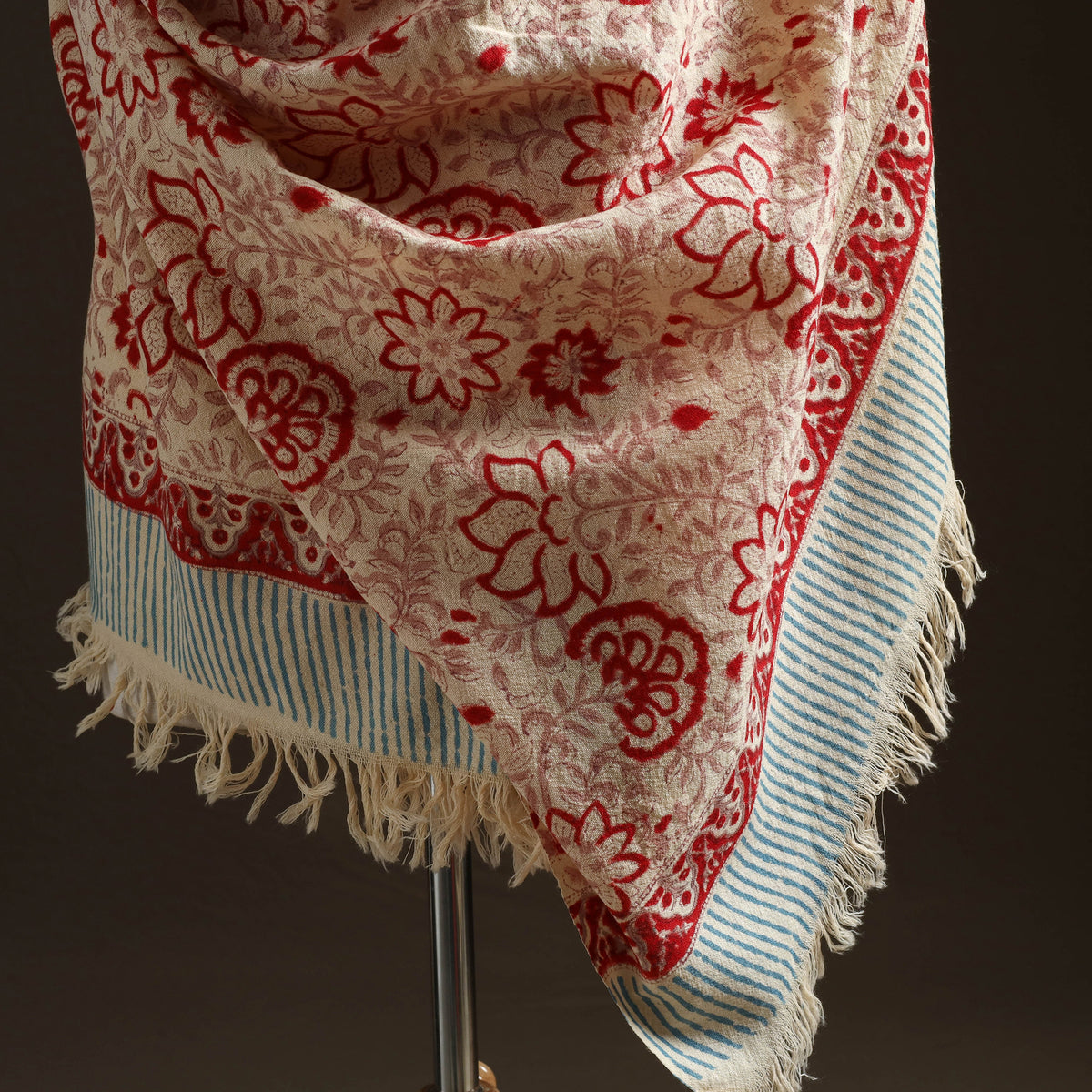 Floral Sanganeri Print Pure Merino Wool Handwoven Shawl 68