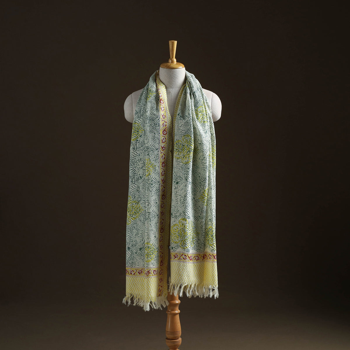 Floral Sanganeri Print Pure Merino Wool Handwoven Shawl 69
