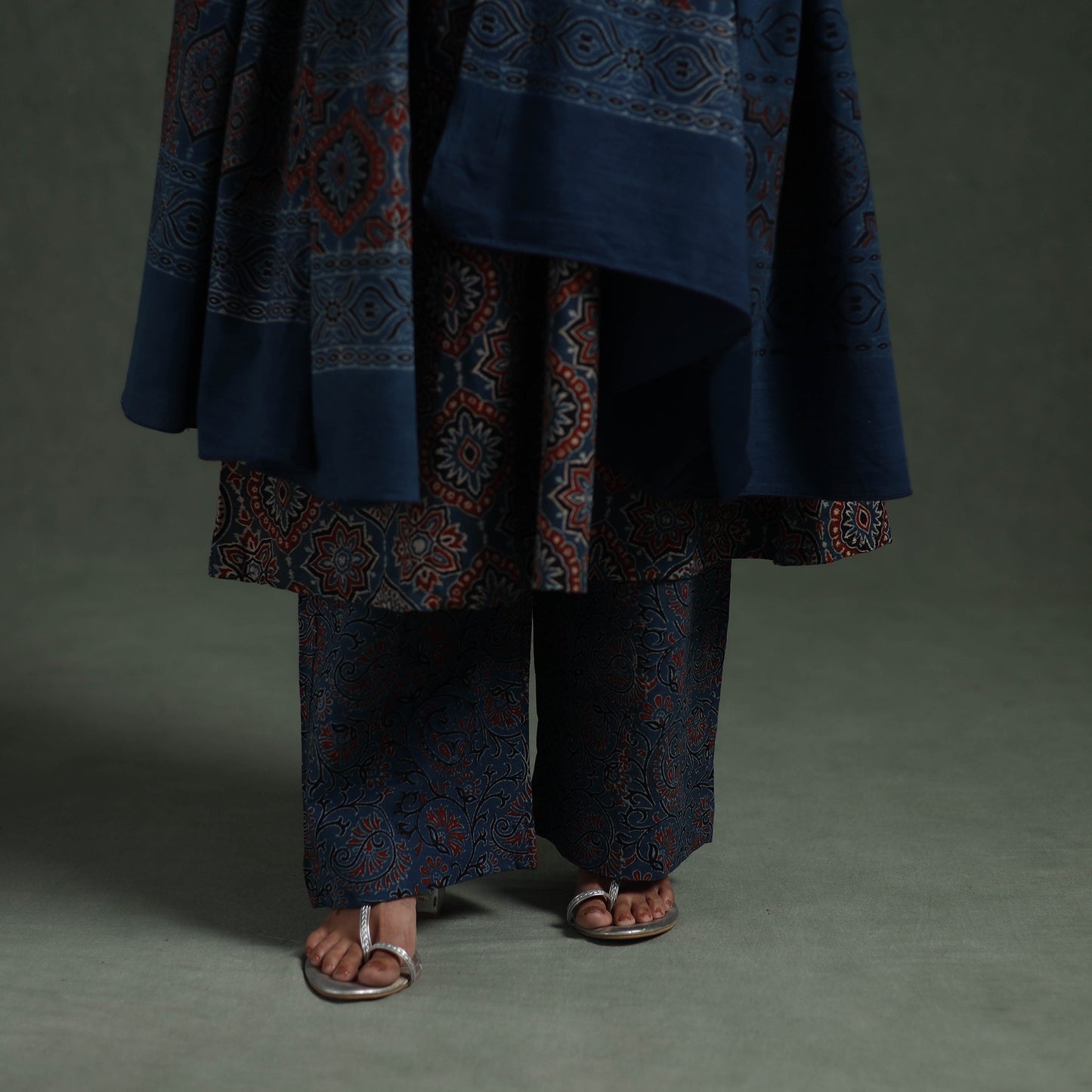 Ajrakh Hand Block Print Natural Dyed Cotton Suit Set with Dupatta for women 06