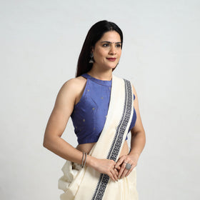 Blue Polka Dot Zari Buti Silk Stitched Plain Blouse