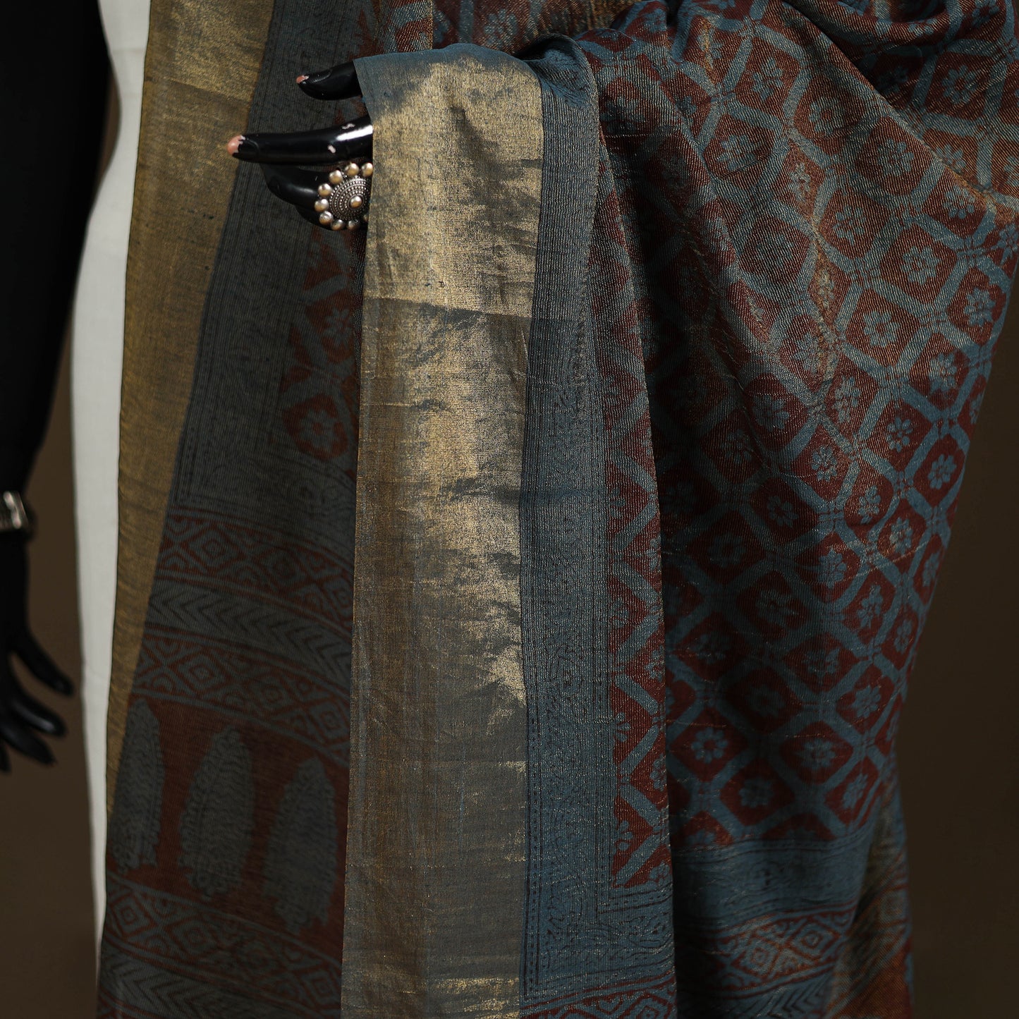 Bagh Hand Block Print Natural Dyed Tissue Zari Chanderi Silk Dupatta 04