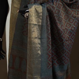 Bagh Hand Block Print Natural Dyed Tissue Zari Chanderi Silk Dupatta 04