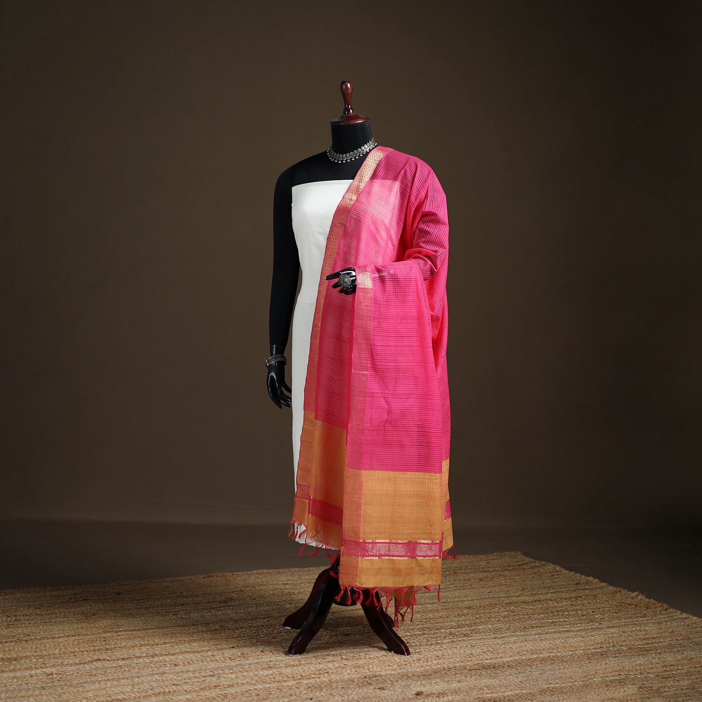 Pure Handloom Cotton Nizam Zari Border Mangalagiri Dupatta 03