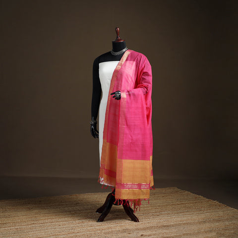 Pink - Pure Handloom Cotton Nizam Zari Border Mangalagiri Dupatta 03