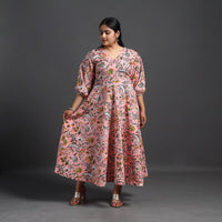 Peach - Flared Cotton Block Print Sanganeri Dress 11