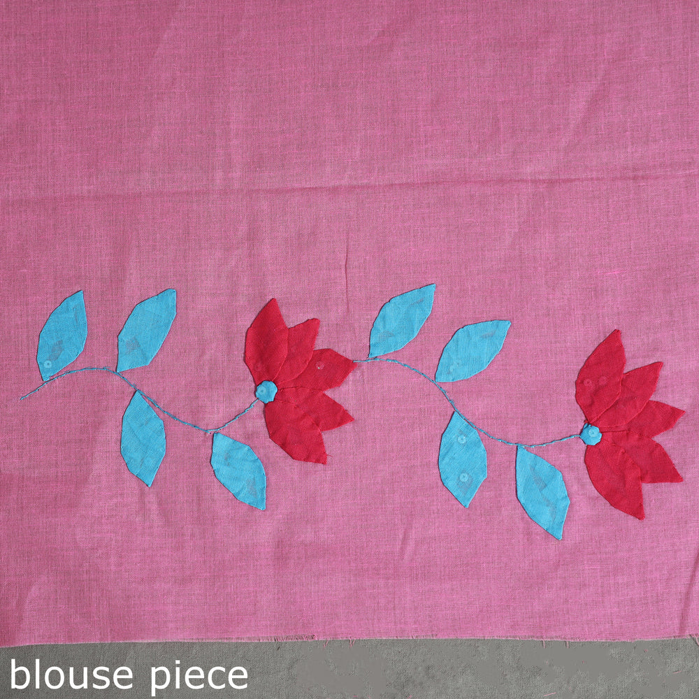 Pink - Applique Patti Kaam Pure Cotton Saree from Rampur 19